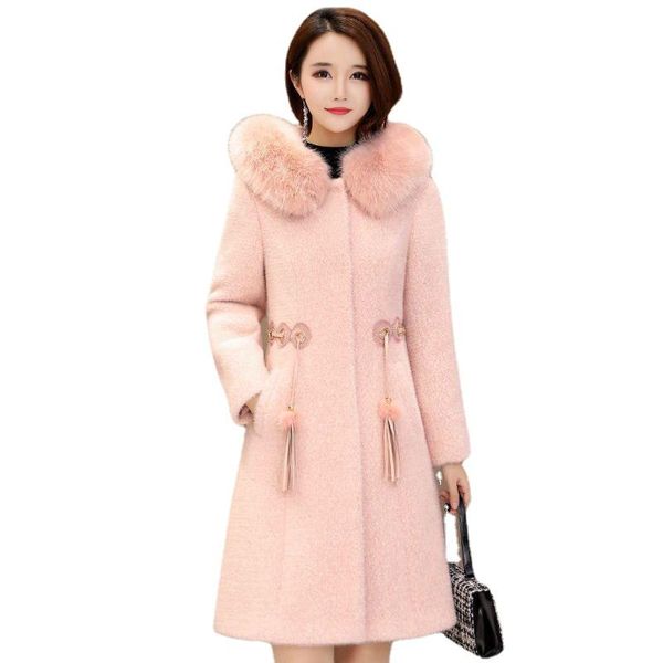 women's wool & blends hooded fur collar coat women winter fashion imitate mink velvet female large size mid long pink woolen outerwear, Black
women's wool & blends hooded fur collar coat women winter fashion imitate mink velvet female large size mid long pink woolen outerwear, Black
