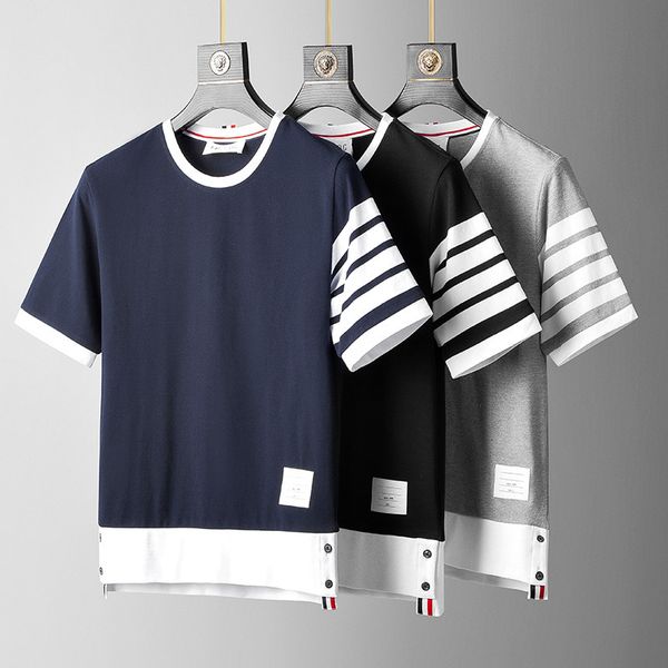 high version fog half four bar stripe pure cotton summer color matching short sleeve t-shirt leisure fashion men's couple's wear, White;black
high version fog half four bar stripe pure cotton summer color matching short sleeve t-shirt leisure fashion men's couple's wear, White;black