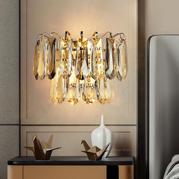 modern crystal wall lamp designer light luxury hanging lights for bedroom bedside aisle model room tv background led lamps
modern crystal wall lamp designer light luxury hanging lights for bedroom bedside aisle model room tv background led lamps