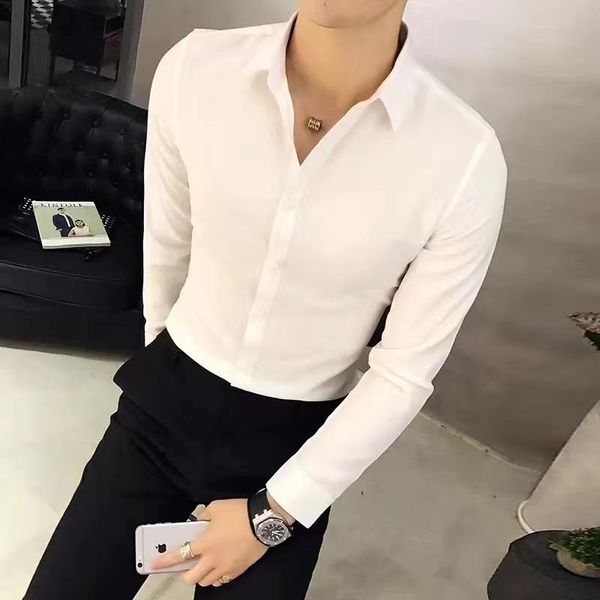 men's casual shirts solid color korean slim business long sleeve shirt fashion, White;black
men's casual shirts solid color korean slim business long sleeve shirt fashion, White;black