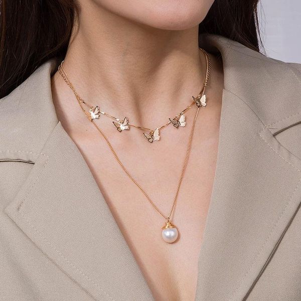 double layer butterfly necklace for women gold color pearls pendant clavicle choker necklaces european style feamle jewelry, Silver
double layer butterfly necklace for women gold color pearls pendant clavicle choker necklaces european style feamle jewelry, Silver