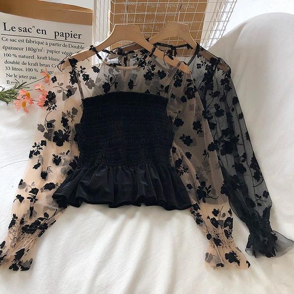 women's blouses & shirts 2021 autumn velvet blouse women mesh floral sleeve patchwork female ol casual korean elegant blusas mujer, White
women's blouses & shirts 2021 autumn velvet blouse women mesh floral sleeve patchwork female ol casual korean elegant blusas mujer, White
