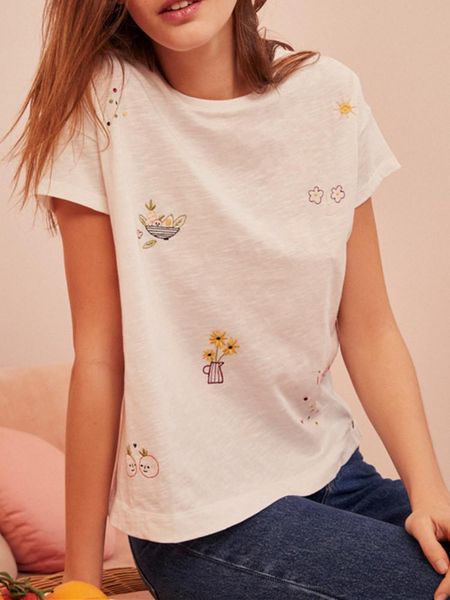women's t-shirt flowers embroideried women cotton t shirt 2021 spring summer ladies short sleeve o-neck causal tee simple, White
women's t-shirt flowers embroideried women cotton t shirt 2021 spring summer ladies short sleeve o-neck causal tee simple, White
