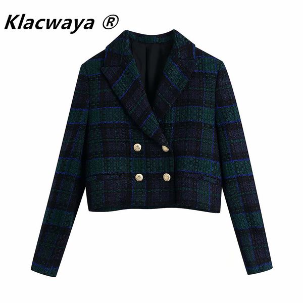 women's fashion blazers dark green lattice plaid tweed notched double-breasted fitted casual chic short coats 210521, White;black
women's fashion blazers dark green lattice plaid tweed notched double-breasted fitted casual chic short coats 210521, White;black