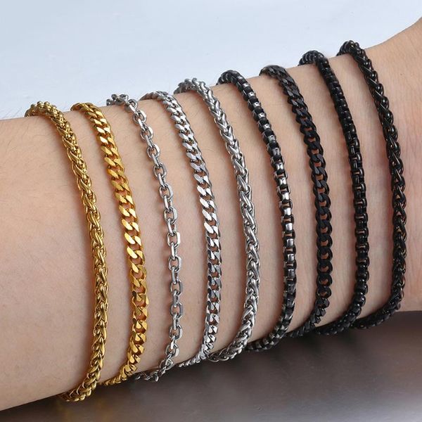 link, chain stainless steel women men 3/5/8mm width thin gold silver plated braslet female cuban bracelet friendship pulseira gift, Black
link, chain stainless steel women men 3/5/8mm width thin gold silver plated braslet female cuban bracelet friendship pulseira gift, Black