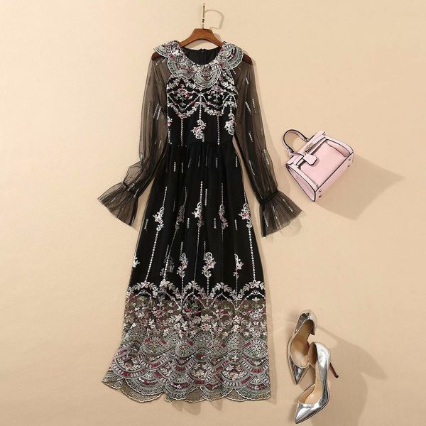 casual dresses european and american women's wear autumn style horn embroidery with long sleeves fashionable black dress ajr9, Black;gray
casual dresses european and american women's wear autumn style horn embroidery with long sleeves fashionable black dress ajr9, Black;gray