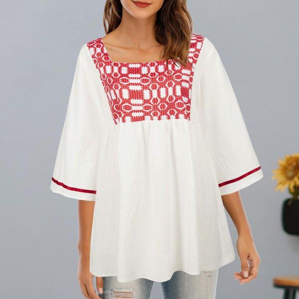 women's blouses & shirts women summer vintage blouse square collar flared half sleeve comfy elegant loose casual tunic ethnic print sp, White
women's blouses & shirts women summer vintage blouse square collar flared half sleeve comfy elegant loose casual tunic ethnic print sp, White