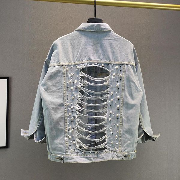 spring autumn jacket large size loose beaded beggar ripped long sleeve denim coat for women holes coats streetwear women's jackets, Black;brown
spring autumn jacket large size loose beaded beggar ripped long sleeve denim coat for women holes coats streetwear women's jackets, Black;brown