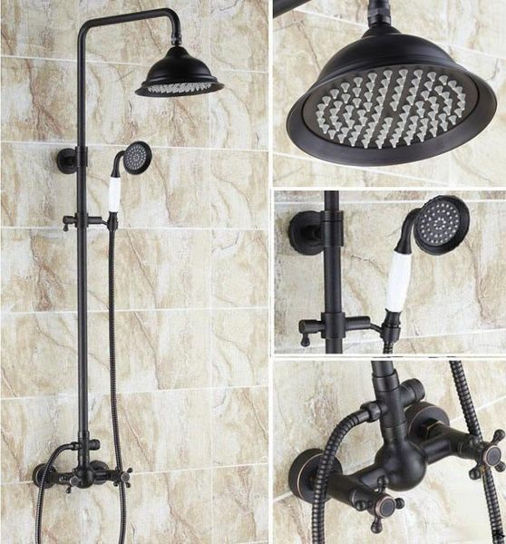 black oil rubbed bronze bathroom rainfall shower faucet 8.2" round head set mixer tap two cross handle ars411 sets
black oil rubbed bronze bathroom rainfall shower faucet 8.2" round head set mixer tap two cross handle ars411 sets