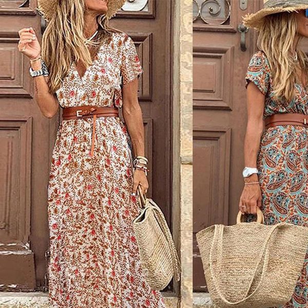 boho women womens romper v neck short sleeve paisley print belt large hem beach long dress, Black;white
boho women womens romper v neck short sleeve paisley print belt large hem beach long dress, Black;white