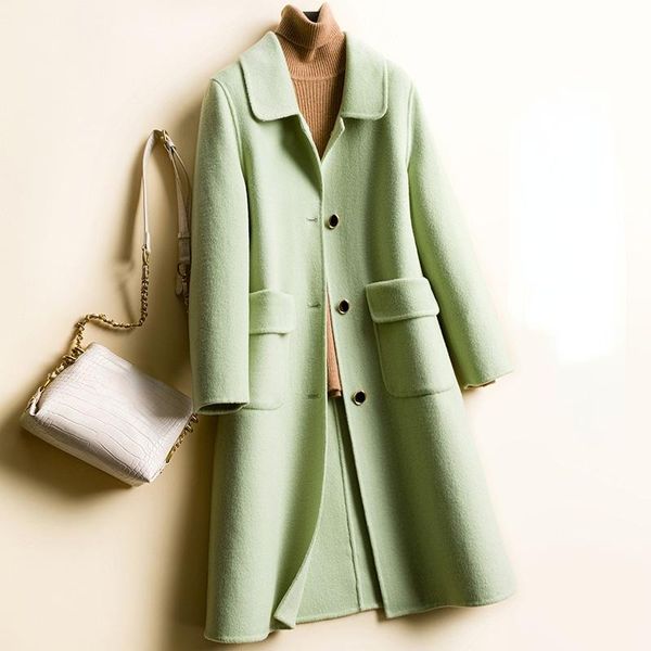 women's wool & blends 2021 fashion coat women slim long green coats female double-faced woolen jackets for woman clothes trench abrigos, Black
women's wool & blends 2021 fashion coat women slim long green coats female double-faced woolen jackets for woman clothes trench abrigos, Black