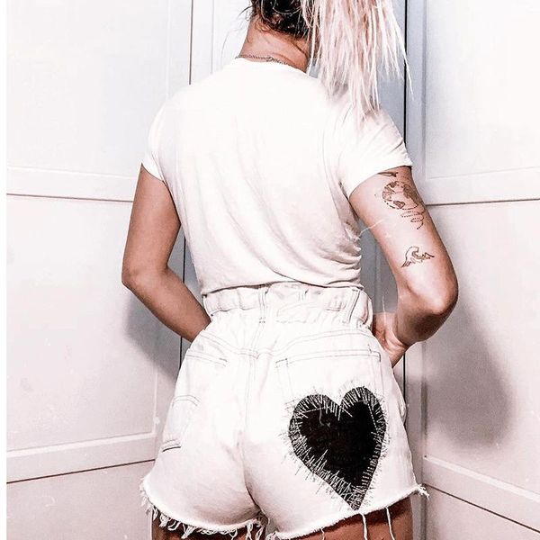 women's shorts women love heart embroidered patchwork button elastic high waist 2021 summer denim solid lady casual streetwear, White;black
women's shorts women love heart embroidered patchwork button elastic high waist 2021 summer denim solid lady casual streetwear, White;black