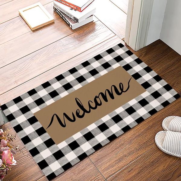 carpets welcome gray black plaid doormat for entrance door bathroom hallway non-slip rugs home decor kitchen mats 
carpets welcome gray black plaid doormat for entrance door bathroom hallway non-slip rugs home decor kitchen mats