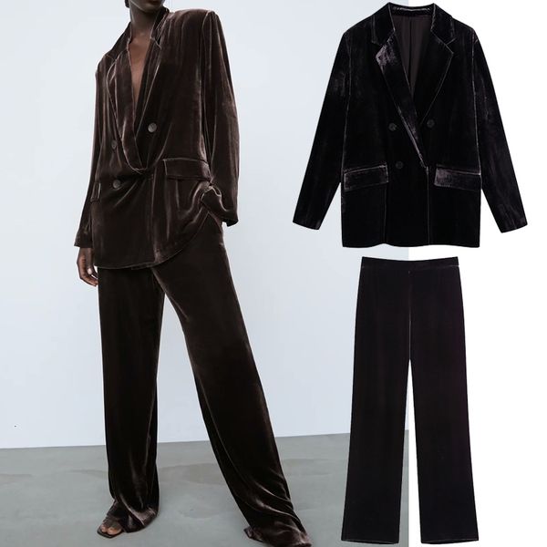 women's suits & blazers autumn women 2pcs velvet double breasted blazer coat wide leg pants womens casual solid color trousers muj, White;black
women's suits & blazers autumn women 2pcs velvet double breasted blazer coat wide leg pants womens casual solid color trousers muj, White;black