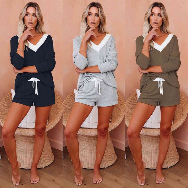 womens tracksuits 2 piece set autumn v neck patchwork oversize sweatshirt+elastic waist shorts sweat set two piece solid outfits 210412, White
womens tracksuits 2 piece set autumn v neck patchwork oversize sweatshirt+elastic waist shorts sweat set two piece solid outfits 210412, White