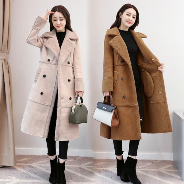 women's jackets winter fashion woman shearling coats faux suede leather outerwear female double breasted long lambs wool coat, Black;brown
women's jackets winter fashion woman shearling coats faux suede leather outerwear female double breasted long lambs wool coat, Black;brown