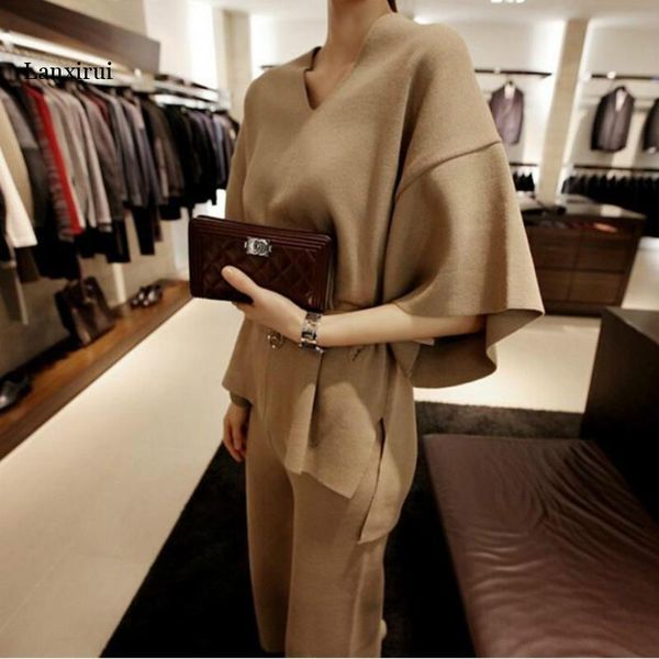two piece dress women's suit female spring and autumn v-neck bat sleeve knit loose shirt + wool wide leg slim pants women, White
two piece dress women's suit female spring and autumn v-neck bat sleeve knit loose shirt + wool wide leg slim pants women, White
