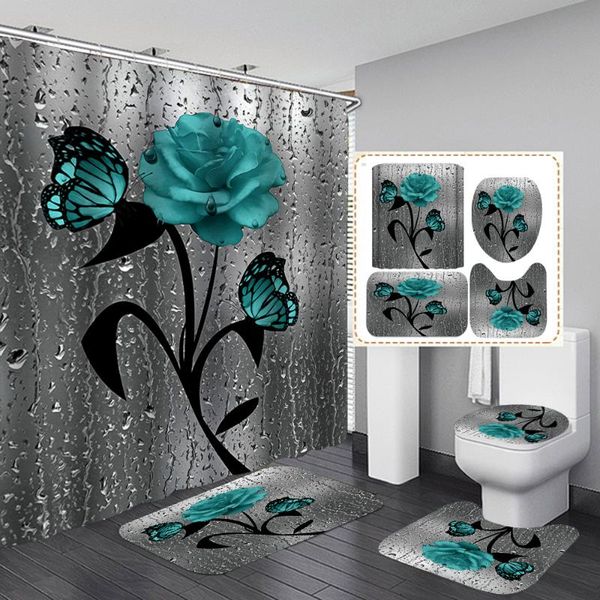 green butterfly flower shower curtain bathroom set anti-slip mat pedestal rug lid toilet cover bath curtains with 12 hooks
green butterfly flower shower curtain bathroom set anti-slip mat pedestal rug lid toilet cover bath curtains with 12 hooks
