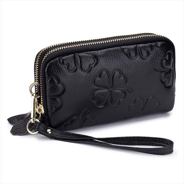 genuine cow leather women long wallet first layer of cowhide ladies double zipper purse four leaf clover money bag clutch, Red;black
genuine cow leather women long wallet first layer of cowhide ladies double zipper purse four leaf clover money bag clutch, Red;black