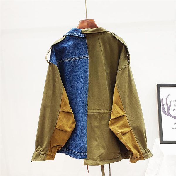 women's jackets 2021 autumn loose splicing hit color medium long cowboy girl student streetwear denim jacket femme coat, Black;brown
women's jackets 2021 autumn loose splicing hit color medium long cowboy girl student streetwear denim jacket femme coat, Black;brown