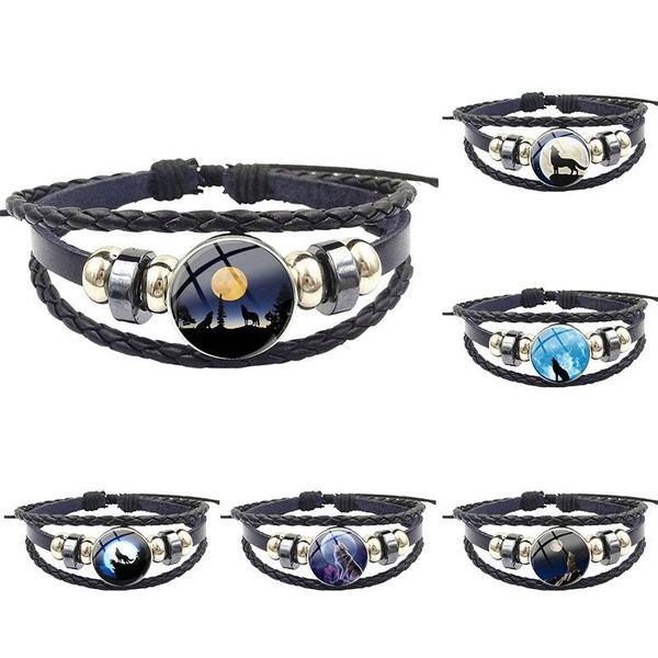 charm bracelets moon wolf for valentine's day gift jewelry with glass cabochon black leather bracelet bangle, Golden;silver
charm bracelets moon wolf for valentine's day gift jewelry with glass cabochon black leather bracelet bangle, Golden;silver