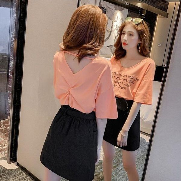women's t-shirt short-sleeved korean students loose 2021 niche design sense v-neck halter women trendy lx012, White
women's t-shirt short-sleeved korean students loose 2021 niche design sense v-neck halter women trendy lx012, White