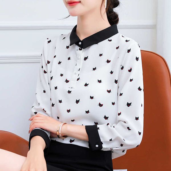 summer chiffon womens and blouses white dot long sleeve shirt women plus size xl korean fashion ladies 210531
summer chiffon womens and blouses white dot long sleeve shirt women plus size xl korean fashion ladies 210531