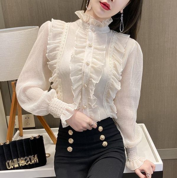 women's blouses & shirts vintage lolita chiffon shirt blouse for women long sleeve stand collar elegant female gothic ruffles beading g, White
women's blouses & shirts vintage lolita chiffon shirt blouse for women long sleeve stand collar elegant female gothic ruffles beading g, White