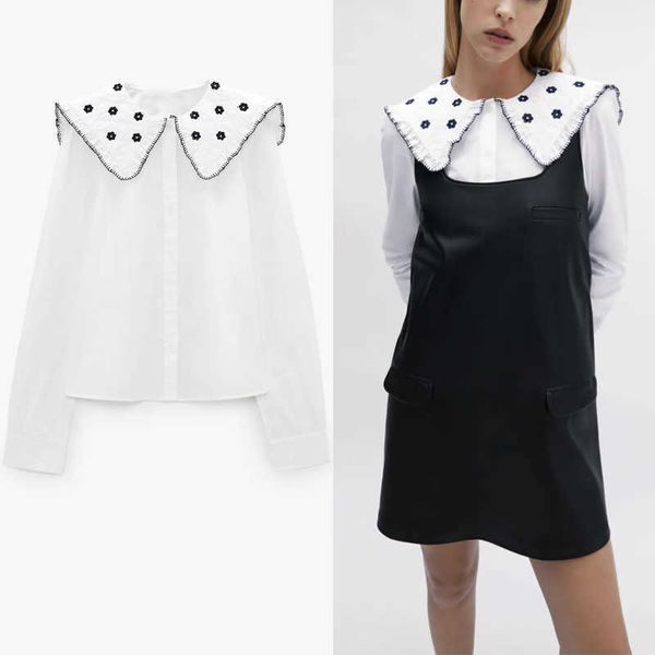 za white embroidered blouse women peter pan collar long sleeve pleated shirt female chic front button vintage 210602
za white embroidered blouse women peter pan collar long sleeve pleated shirt female chic front button vintage 210602