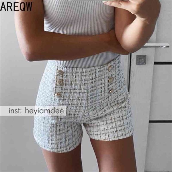 spring autumn clothe tweed shorts retro high waist black 210624, White;black