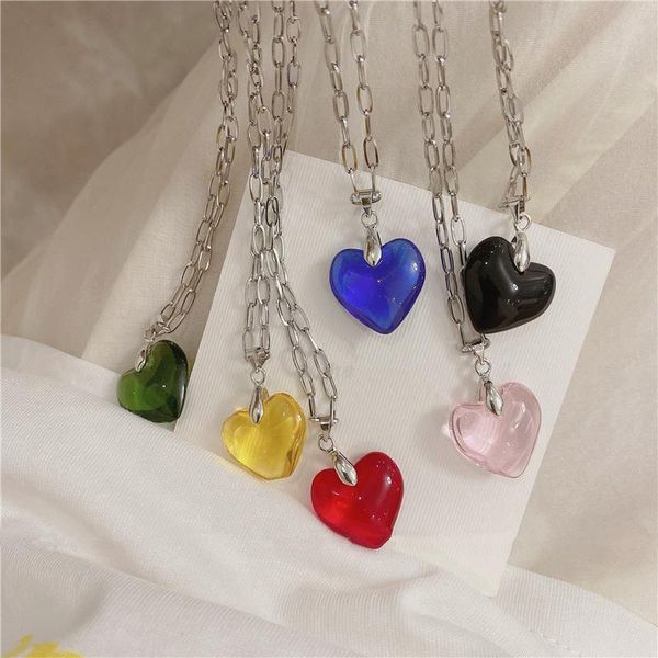 pendant necklaces aomu 2021 korean fashion candy color transparent love heart metal necklace for women girls jewelry accessoreis, Silver
pendant necklaces aomu 2021 korean fashion candy color transparent love heart metal necklace for women girls jewelry accessoreis, Silver