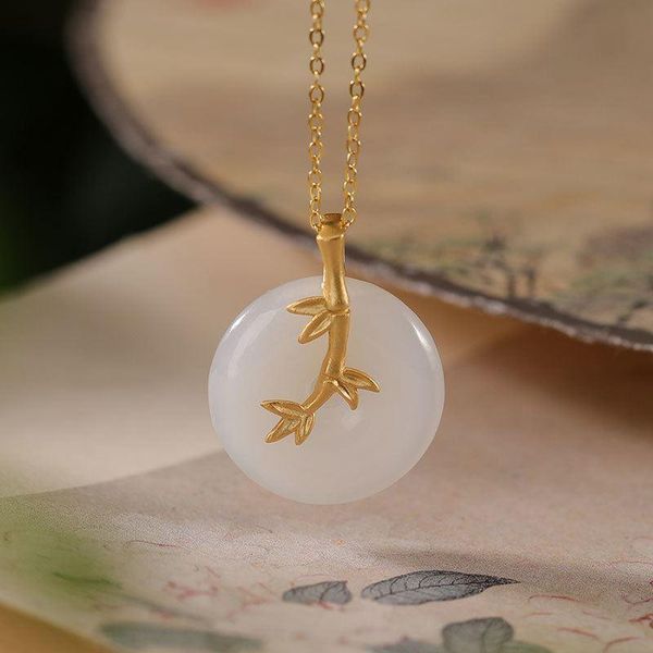 chains natural hetian jade round bamboo leaf necklace pendant temperament exquisite ladies jewelry engagement accessories, Silver
chains natural hetian jade round bamboo leaf necklace pendant temperament exquisite ladies jewelry engagement accessories, Silver