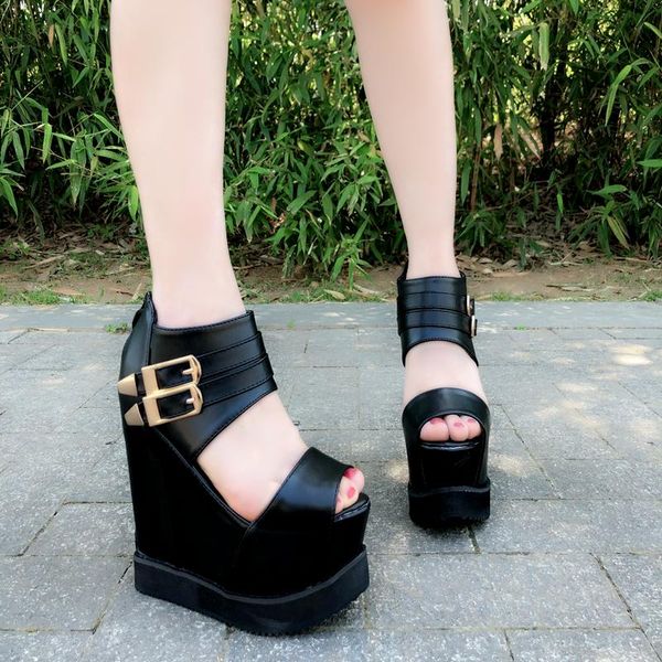 european american style nightclub women shoes 15cm simple elegant high heels muffin platform super heel wedge sandals, Black
european american style nightclub women shoes 15cm simple elegant high heels muffin platform super heel wedge sandals, Black