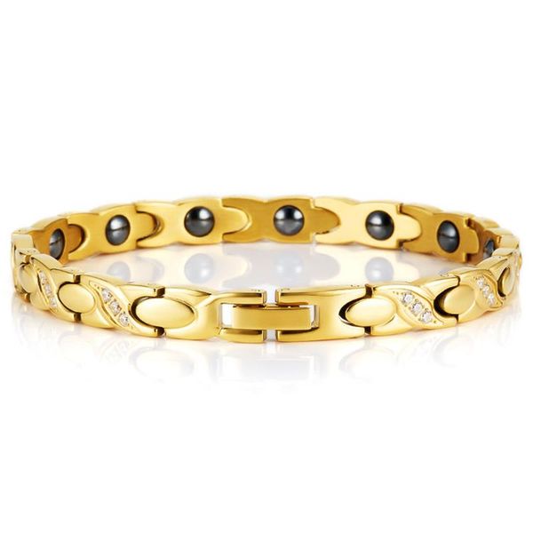 link, chain women's gold plated stainless steel cz braclet laides bio therapy magnetic rose wristband jewelry pain relief for arthritis, Black
link, chain women's gold plated stainless steel cz braclet laides bio therapy magnetic rose wristband jewelry pain relief for arthritis, Black