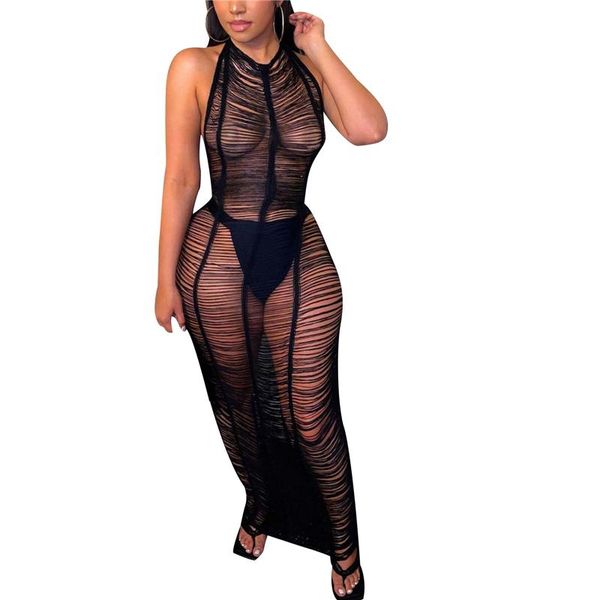 women's swimwear women bikini cover up halter dress beach woman sleeveless hollow out see through high waist long for wear, White;black
women's swimwear women bikini cover up halter dress beach woman sleeveless hollow out see through high waist long for wear, White;black