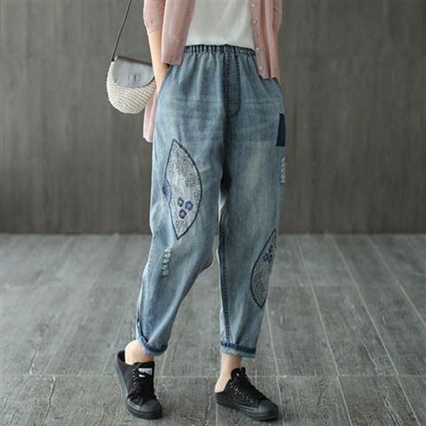 spring summer arts women's elastic waistline cotton denim harem loose-embroidered vintage trousers torn high-quality jeans s976, Blue
spring summer arts women's elastic waistline cotton denim harem loose-embroidered vintage trousers torn high-quality jeans s976, Blue