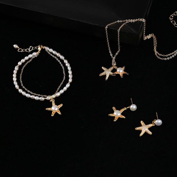 earrings & necklace classic starfish pearl jewelry set for women simple gold color wedding engagement small earring bracelet 3pcs tz002, Silver
earrings & necklace classic starfish pearl jewelry set for women simple gold color wedding engagement small earring bracelet 3pcs tz002, Silver