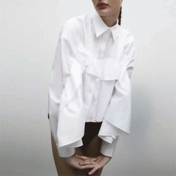 summer style za shirts ruffled laminated decorative poplin lapel single-breasted design cute solid color 210422, White
summer style za shirts ruffled laminated decorative poplin lapel single-breasted design cute solid color 210422, White