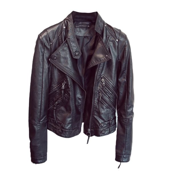 ladies pu leather jacket spring autumn black jacket women slim moto biker leather jacket female jaquetas feminino 211007
ladies pu leather jacket spring autumn black jacket women slim moto biker leather jacket female jaquetas feminino 211007