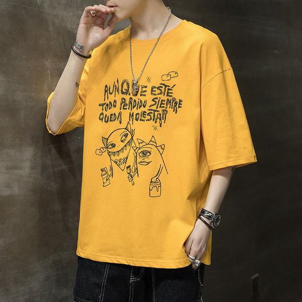 men's t-shirts 2021 short sleeve t-shirt summer loose trendy ins hong kong style half fashion brand three-quarter, White;black
men's t-shirts 2021 short sleeve t-shirt summer loose trendy ins hong kong style half fashion brand three-quarter, White;black