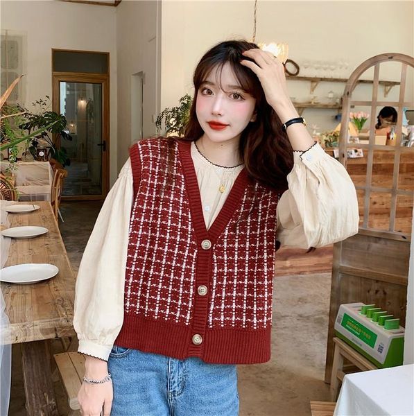 women's vests v neck houndstooth vest cardigan 2021 black red sleeveless sweater women loose autumn winter knitted casual fashion jumpe, Black;white
women's vests v neck houndstooth vest cardigan 2021 black red sleeveless sweater women loose autumn winter knitted casual fashion jumpe, Black;white