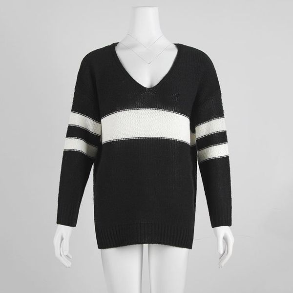 women's sweaters women winter pullovers 2021 european and american college style v-neck split-fork striped sweater 66620, White;black
women's sweaters women winter pullovers 2021 european and american college style v-neck split-fork striped sweater 66620, White;black