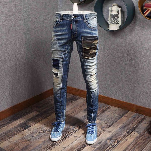 jeans fashion streetwear slim ripped spliced punk pants designer camouflage pocket hip hop jeans men, Blue
jeans fashion streetwear slim ripped spliced punk pants designer camouflage pocket hip hop jeans men, Blue