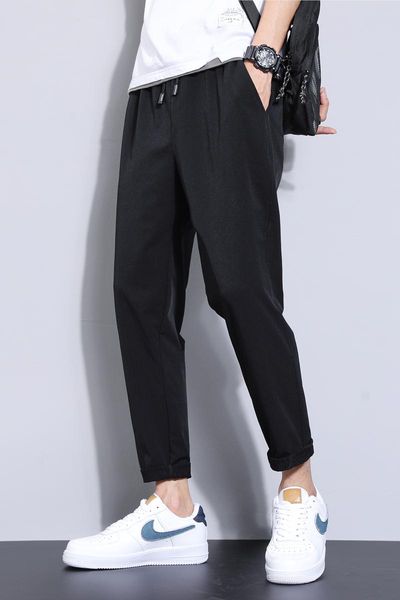 casual pants men's spring leisure bunched korean hong kong style straight leg loose nine cent khaki, Black
casual pants men's spring leisure bunched korean hong kong style straight leg loose nine cent khaki, Black