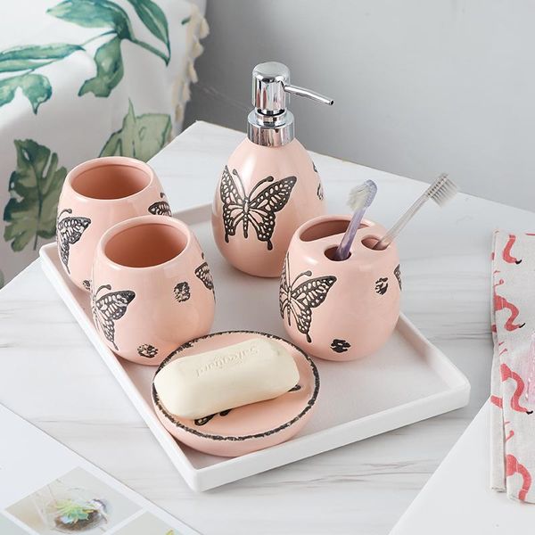 bathroom set luxury wedding decoration ceramic accessories toothbrush dispenser kit cups bath accessory