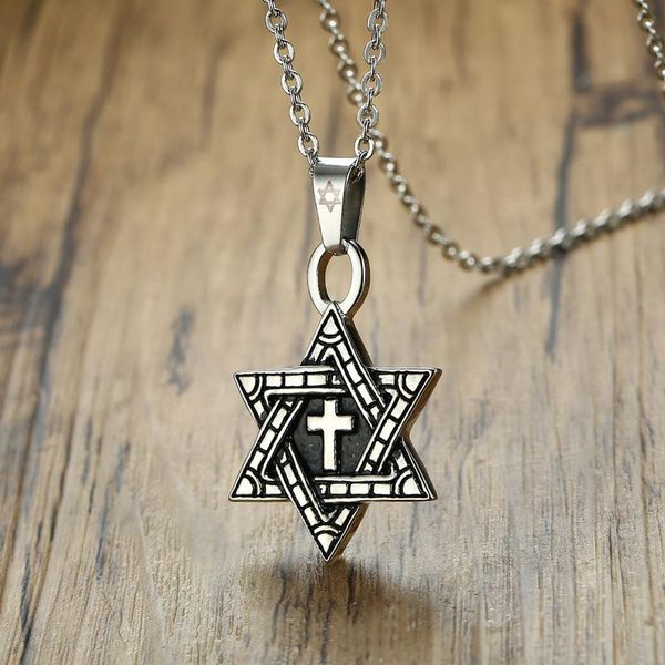religious jewelry antique star of david with cross pendant necklace in stainless steel necklaces, Silver
religious jewelry antique star of david with cross pendant necklace in stainless steel necklaces, Silver