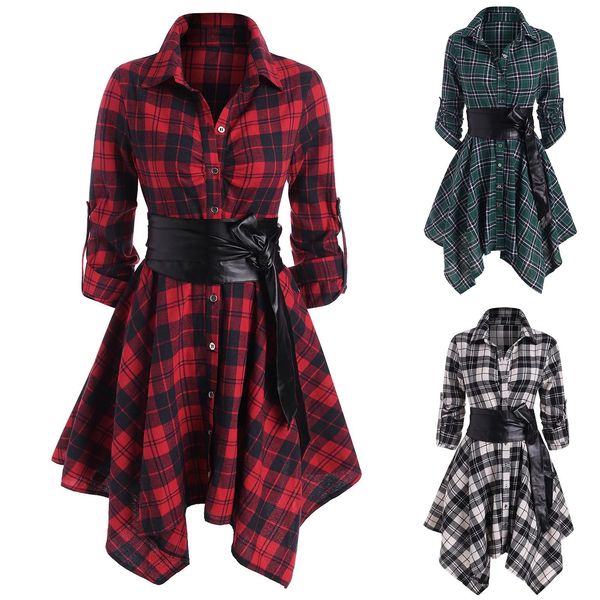 wome fashion loose long sleeve plaid printed turndown collar button splice leather belt irregular shirt mini dress vestidos#g3, Black;gray
wome fashion loose long sleeve plaid printed turndown collar button splice leather belt irregular shirt mini dress vestidos#g3, Black;gray