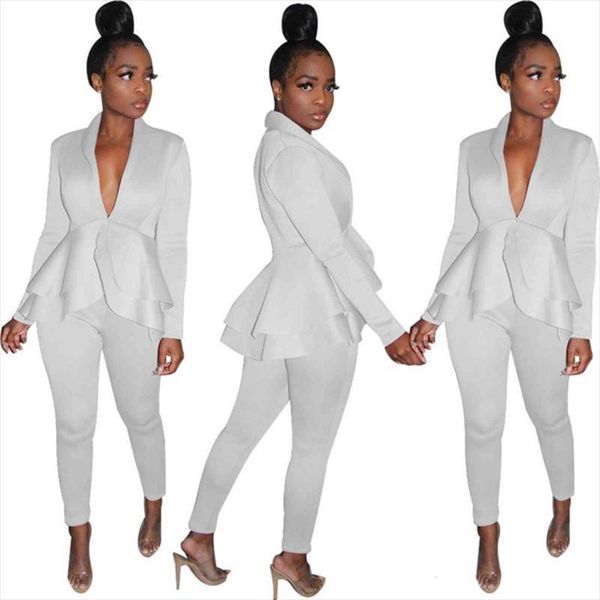 solid color office costume womenpant suits long sleeves v neck slim pants 2pcs clothing sets female work, White
solid color office costume womenpant suits long sleeves v neck slim pants 2pcs clothing sets female work, White