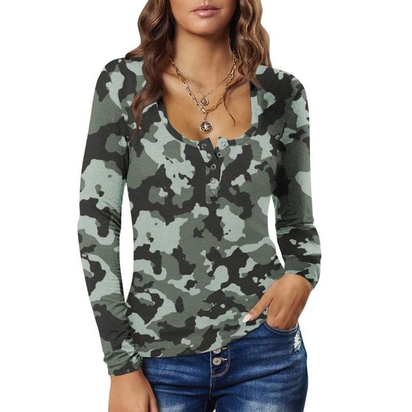 women's t-shirt women camouflage t shirt print button low square collar long sleeve casual slim fit female tee camiseta, White
women's t-shirt women camouflage t shirt print button low square collar long sleeve casual slim fit female tee camiseta, White