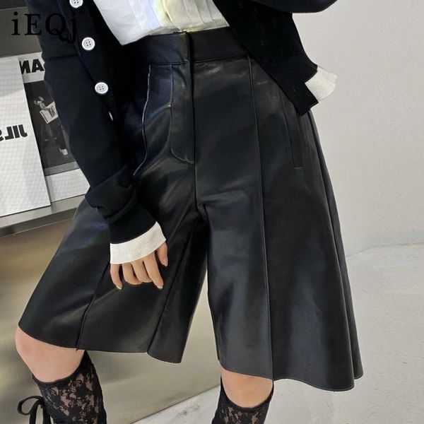 women's leggings ieqj 2021 summer fashion women cothes high waist pocket pleated beige color half length pants female pu trousers wr, Black
women's leggings ieqj 2021 summer fashion women cothes high waist pocket pleated beige color half length pants female pu trousers wr, Black